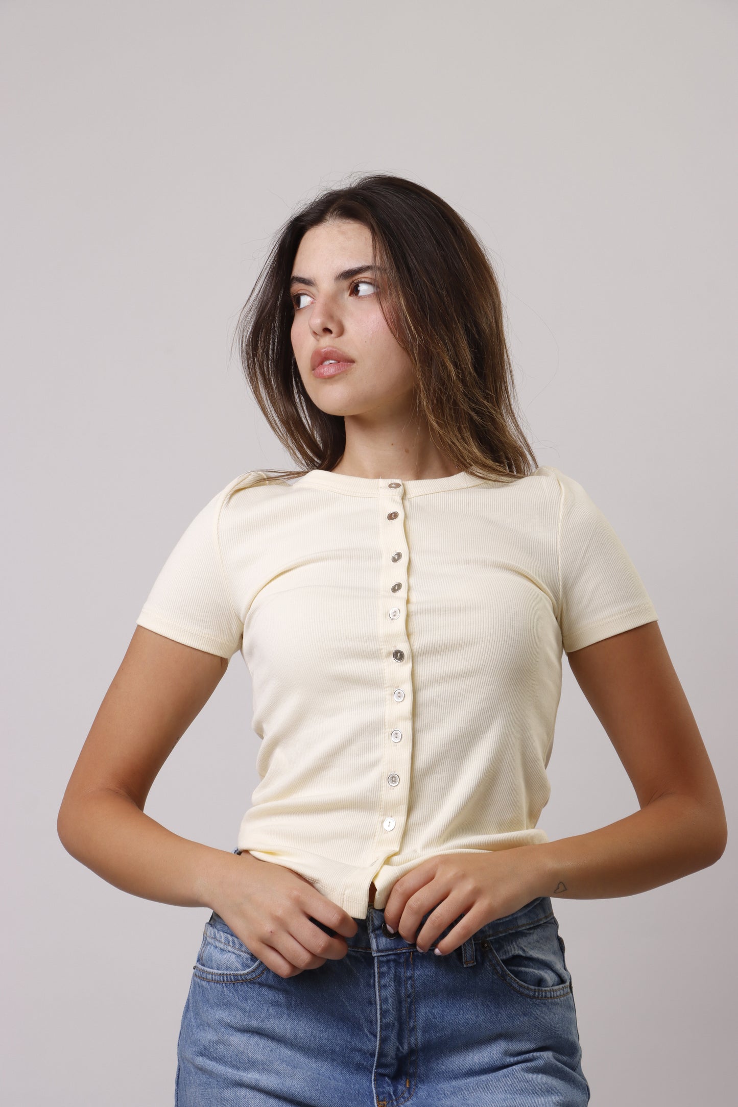 Half sleeves rib button up shirt