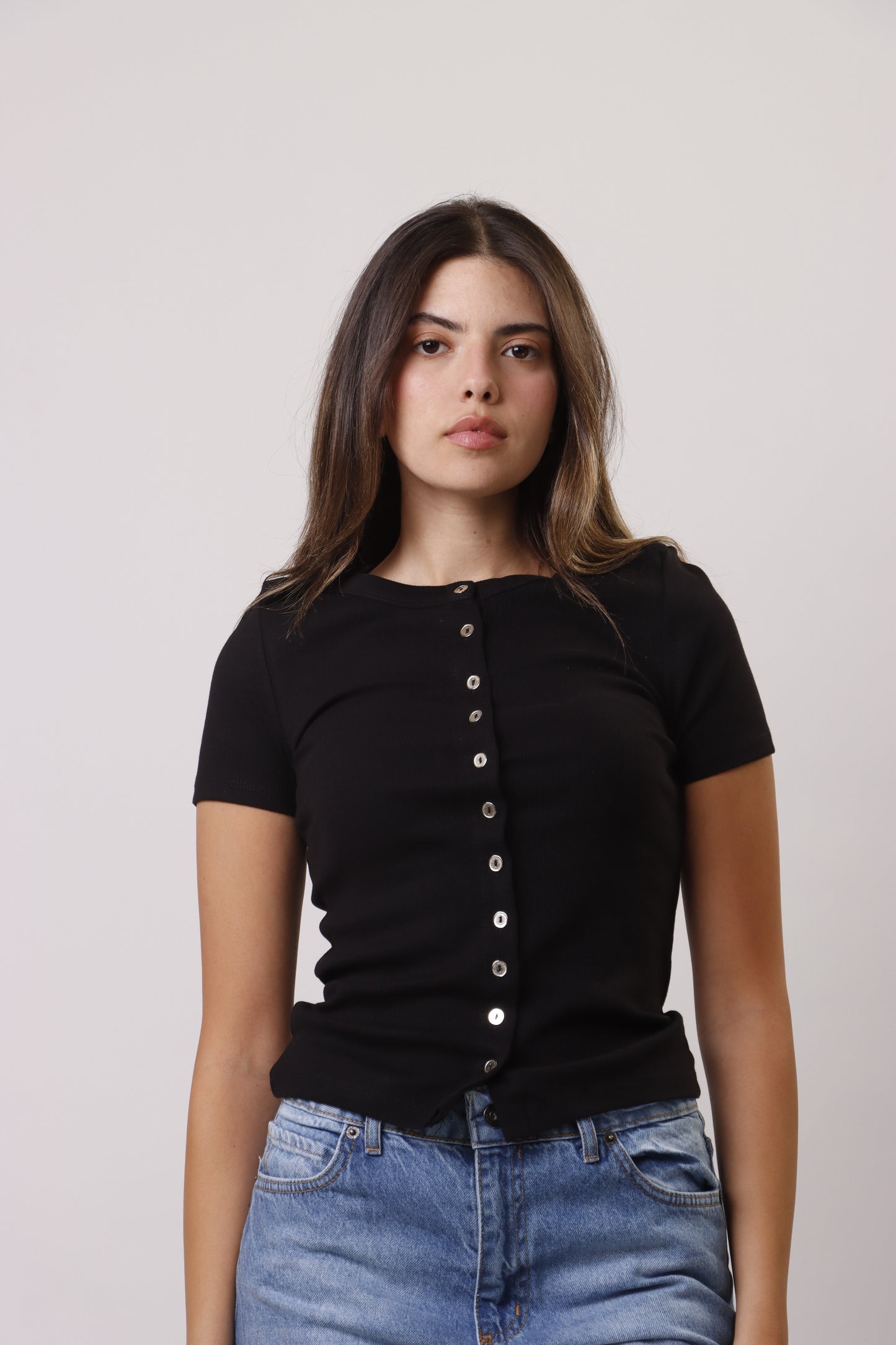 Half sleeves rib button up shirt