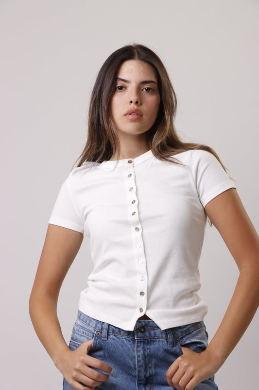Half sleeves rib button up shirt
