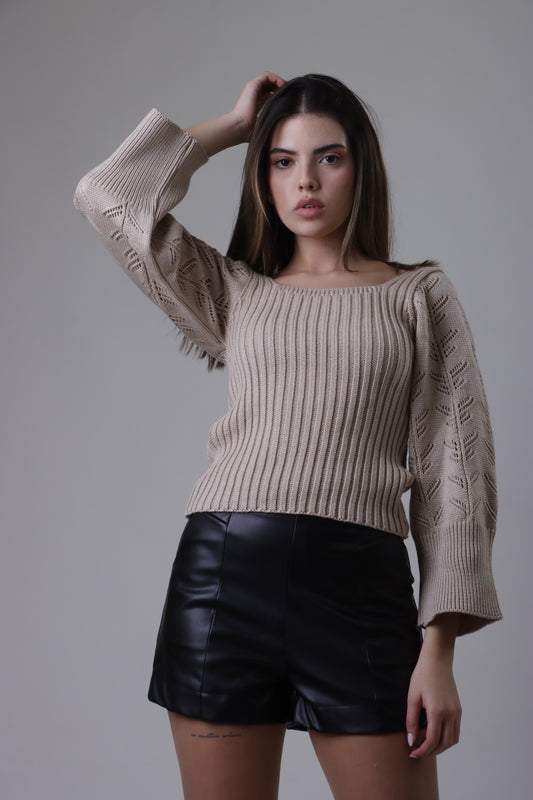 Puff sleeves wool top