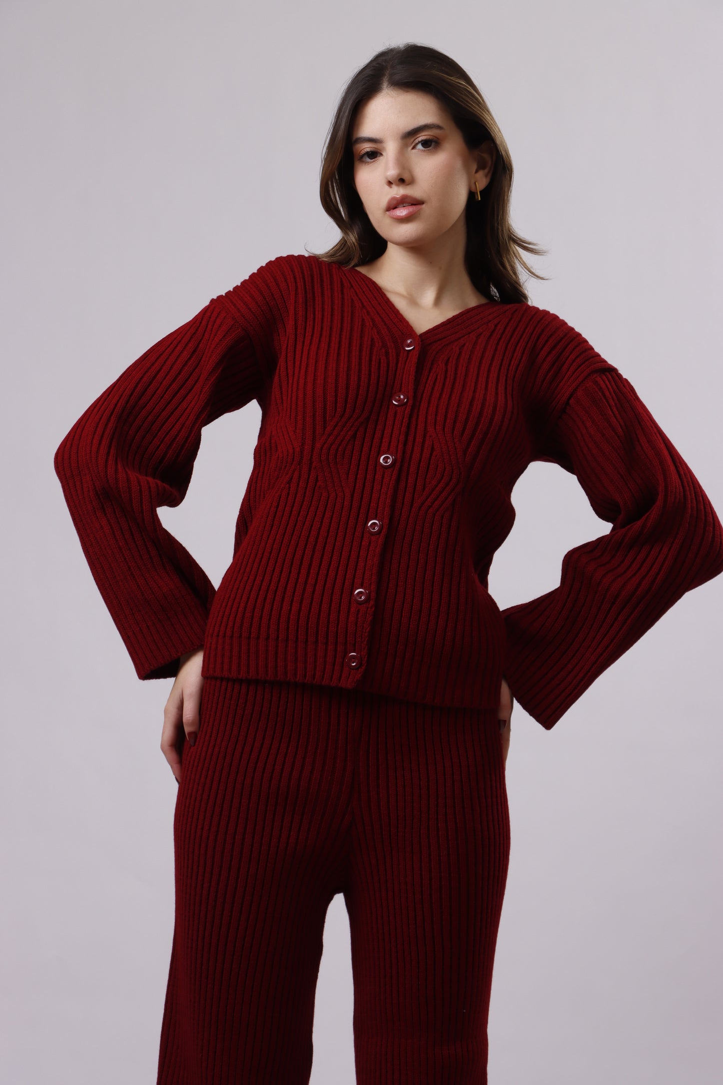 Fitted cardigan wool set