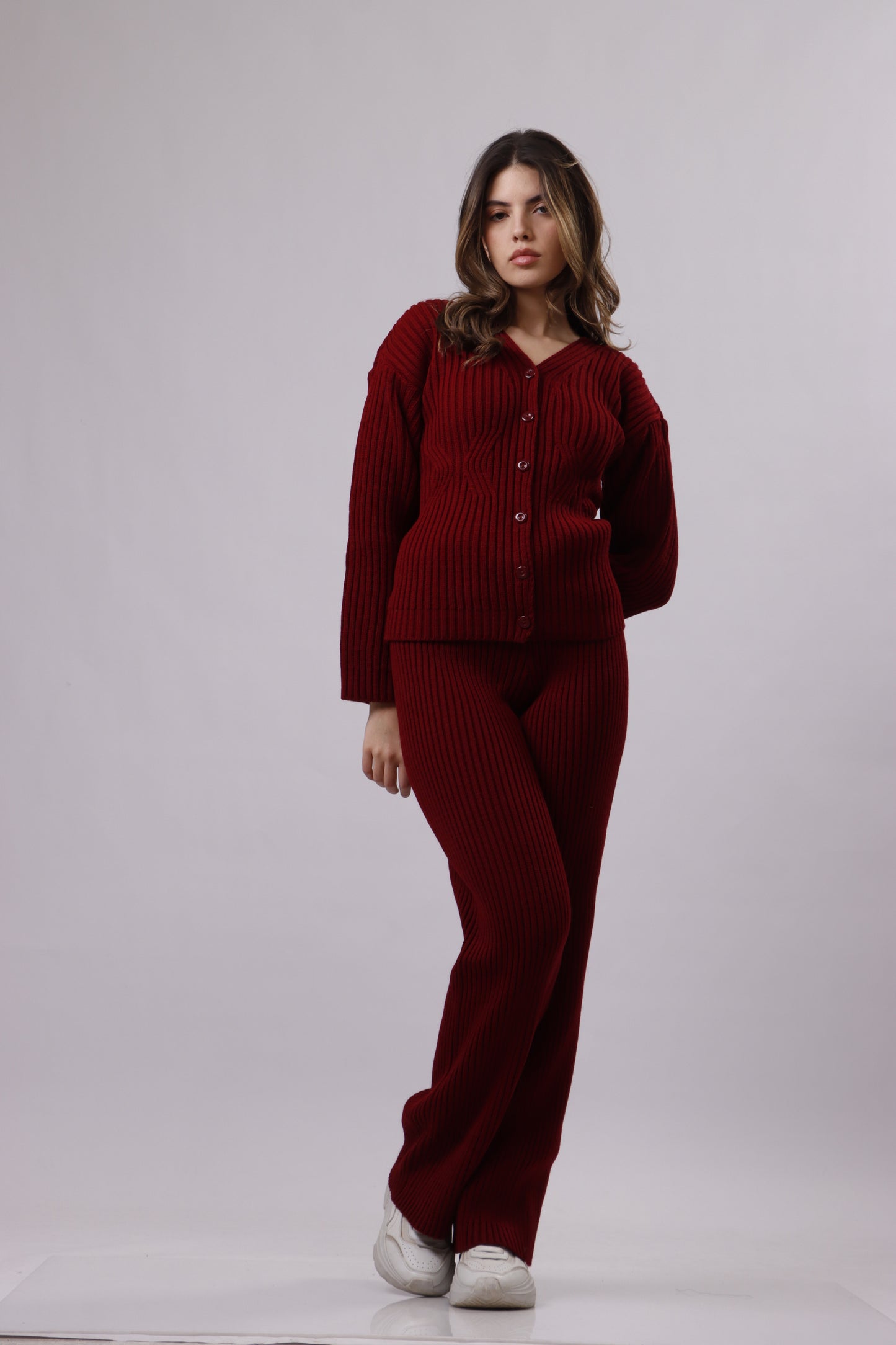 Fitted cardigan wool set