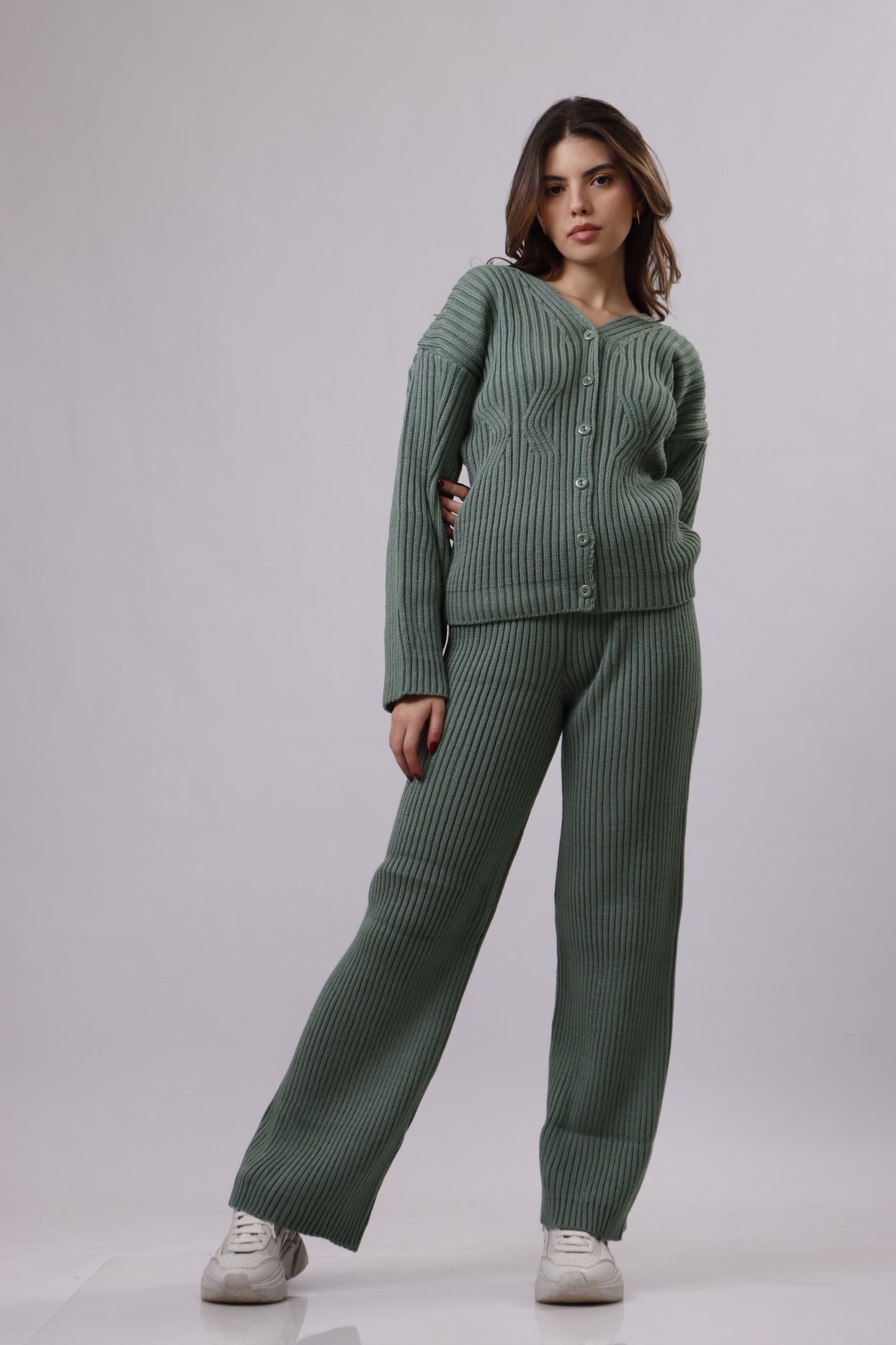 Fitted cardigan wool set