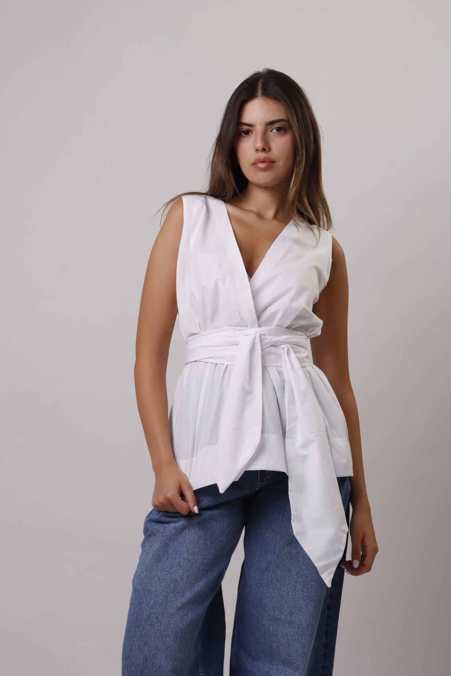 Poplin tie front top