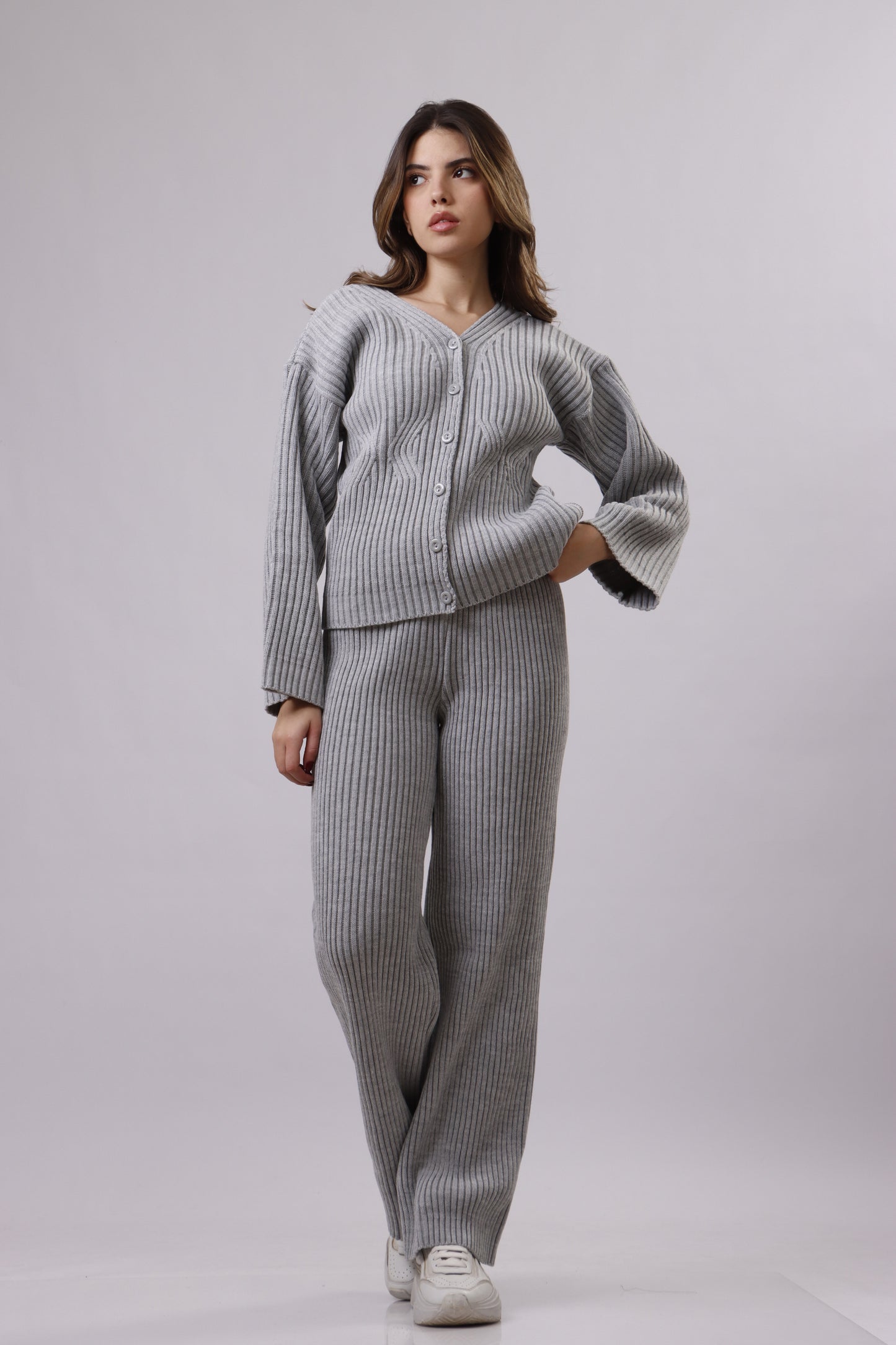 Fitted cardigan wool set