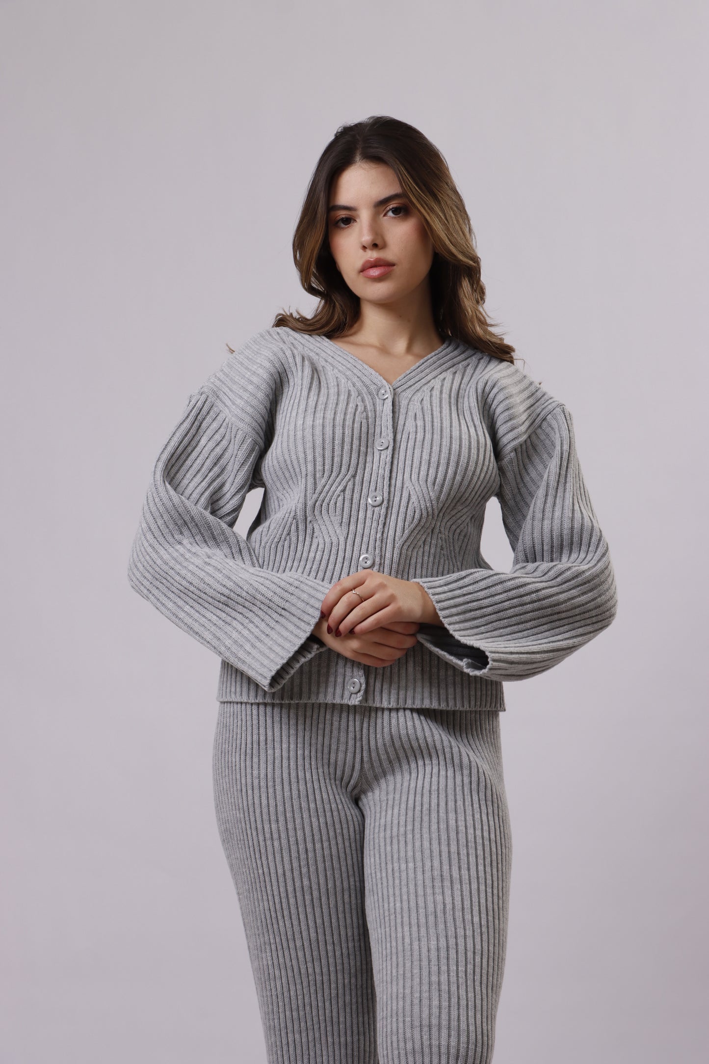 Fitted cardigan wool set