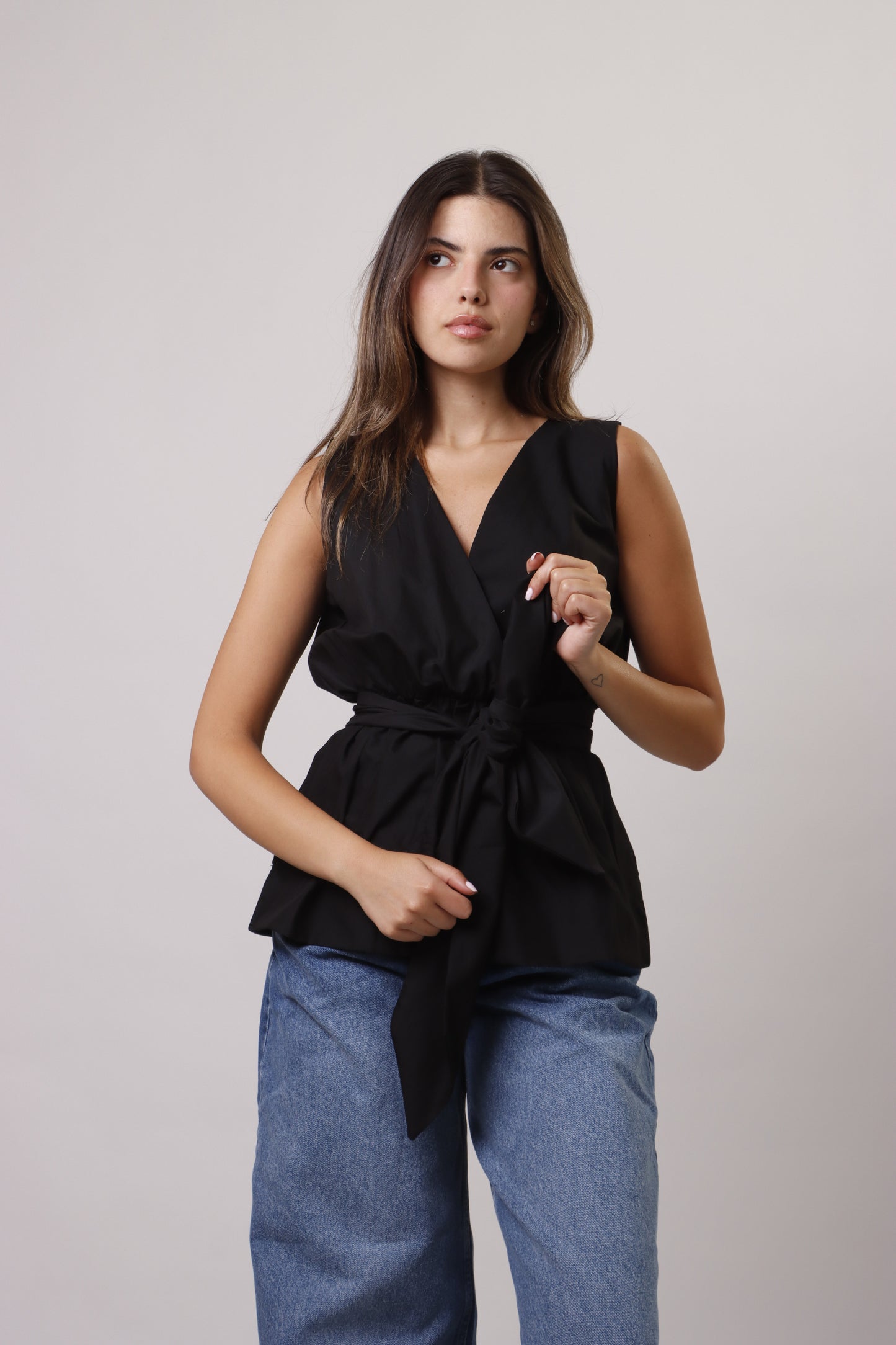 Poplin tie front top