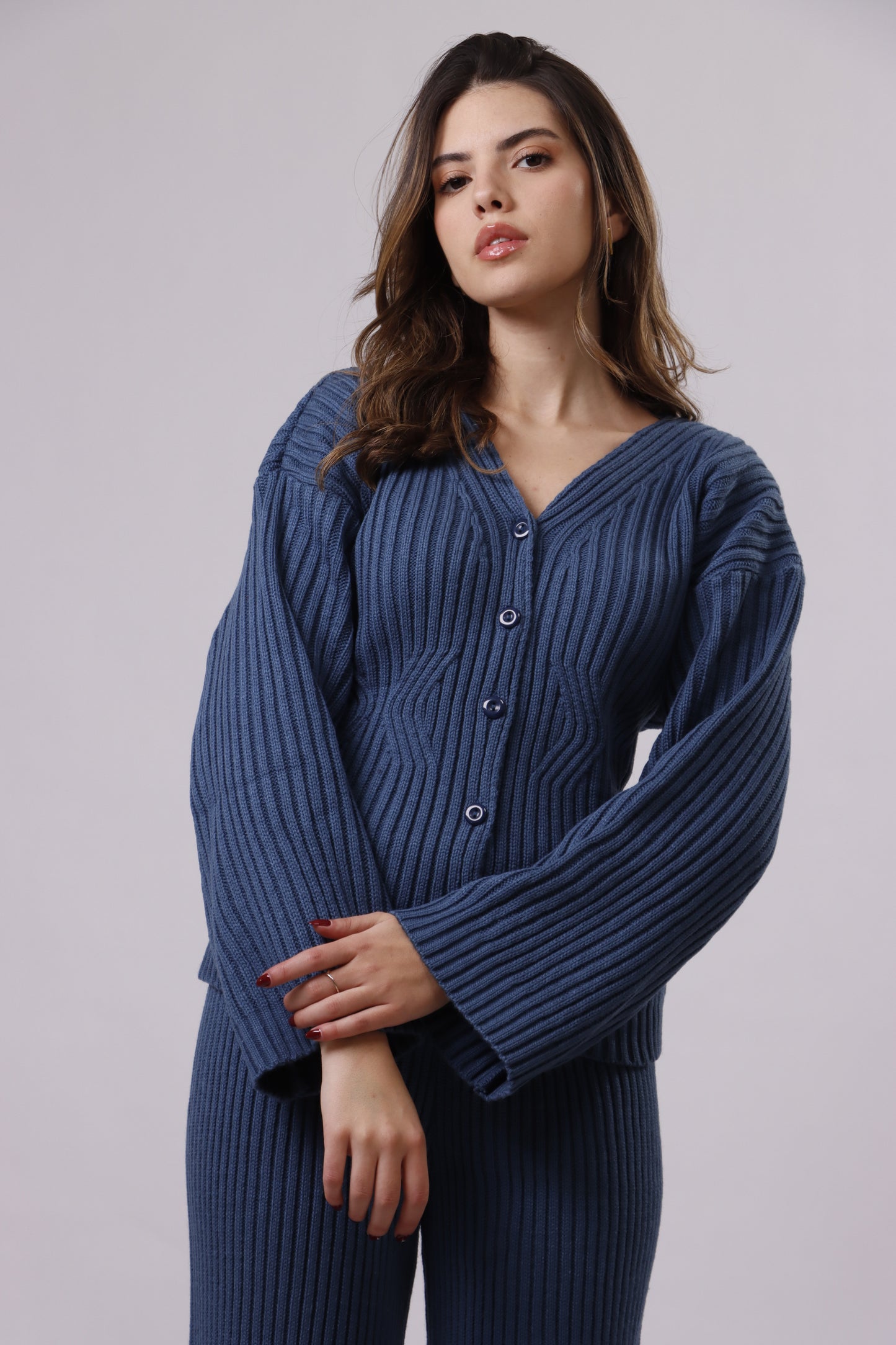 Fitted cardigan wool set
