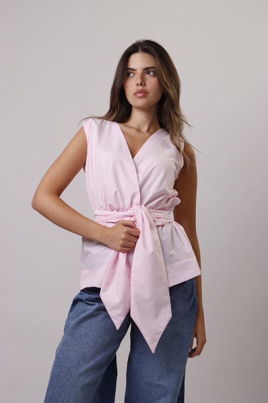 Poplin tie front top