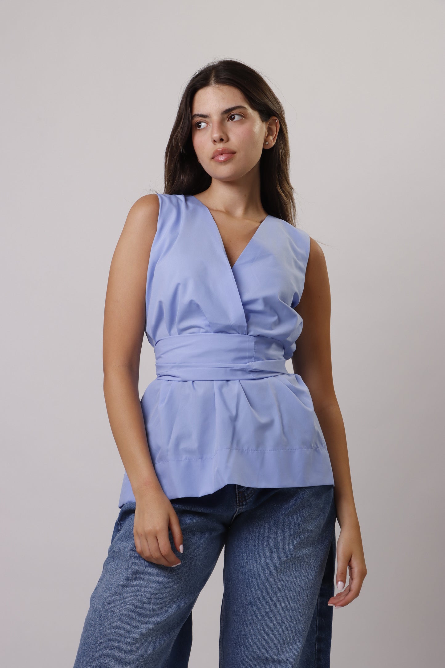 Poplin tie front top