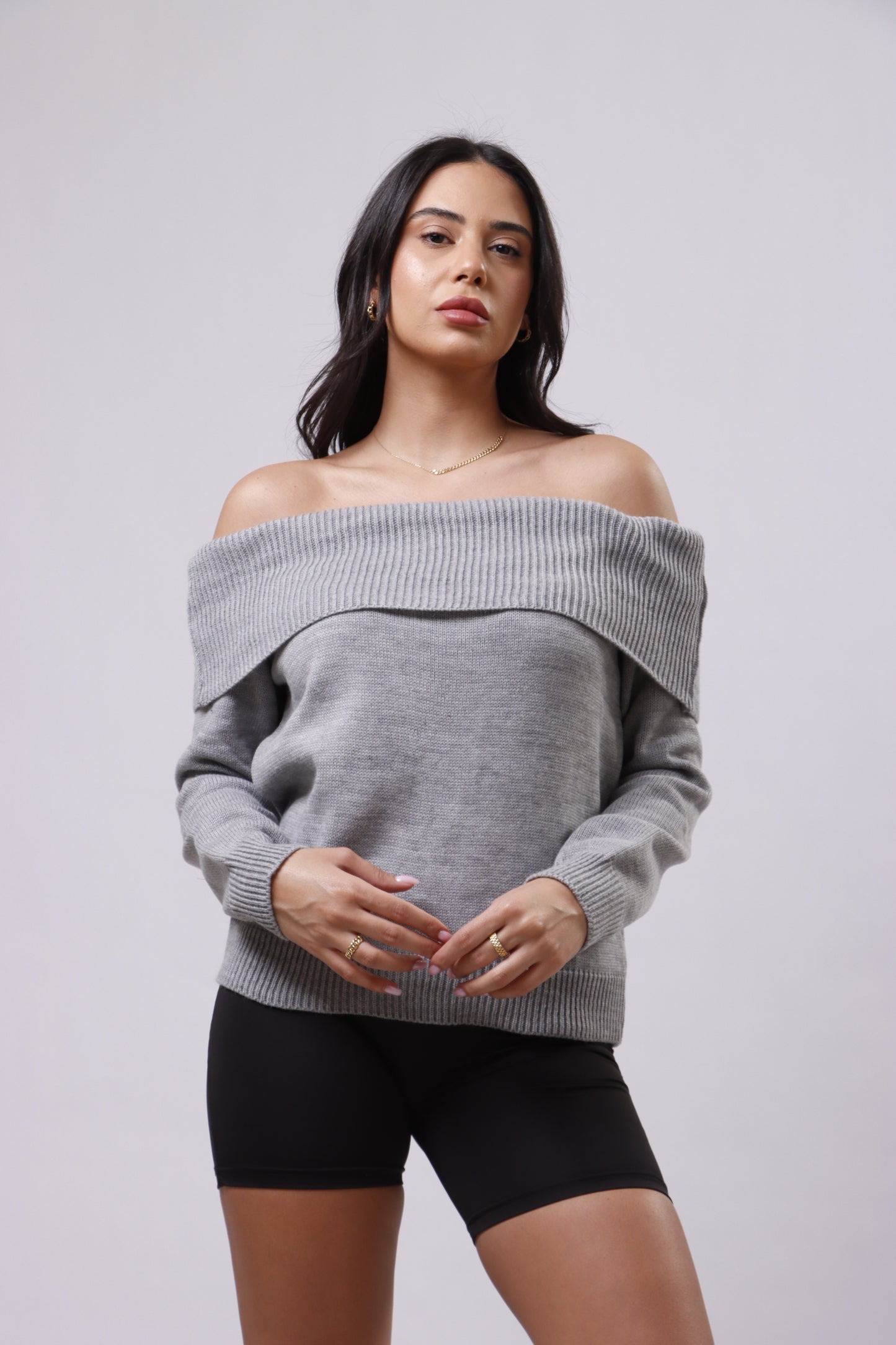 Fitted Off Shoulder Wool Top