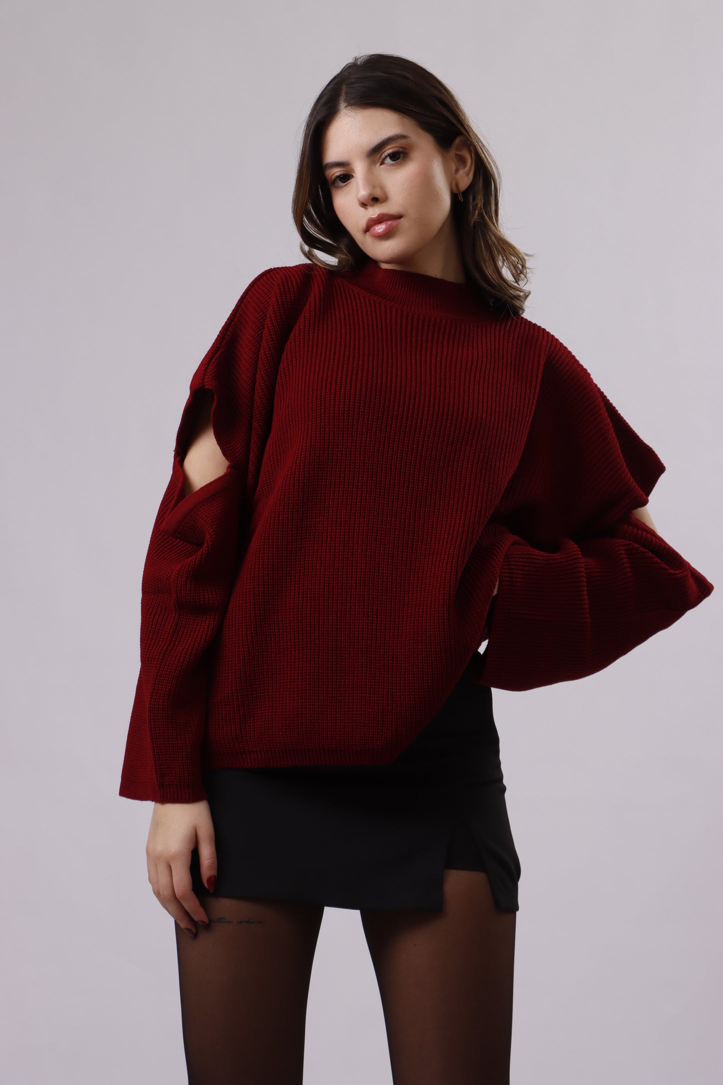 Elbow cut out wool top