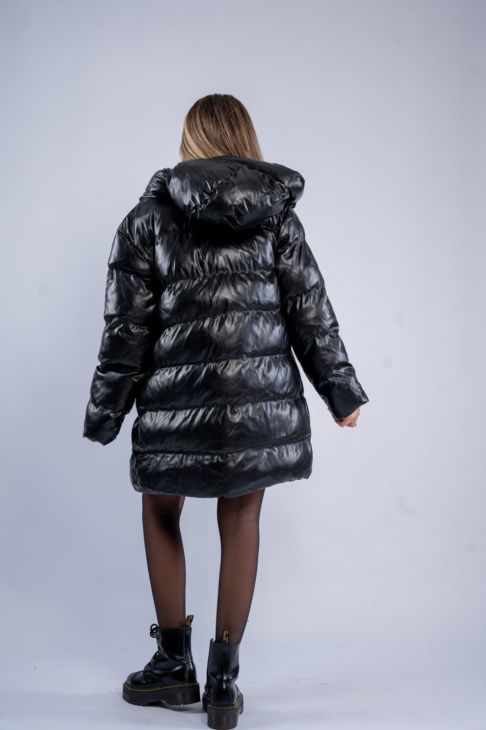 Midi leather puffer jacket