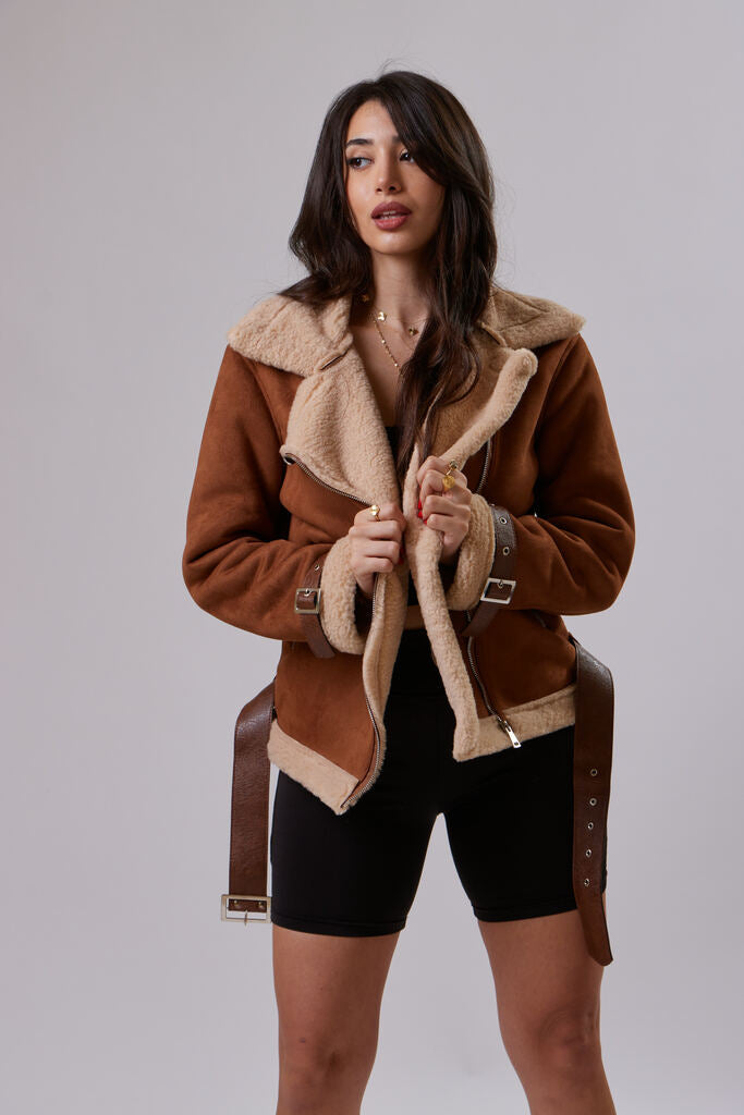 Camel Fur Contrast Jacket
