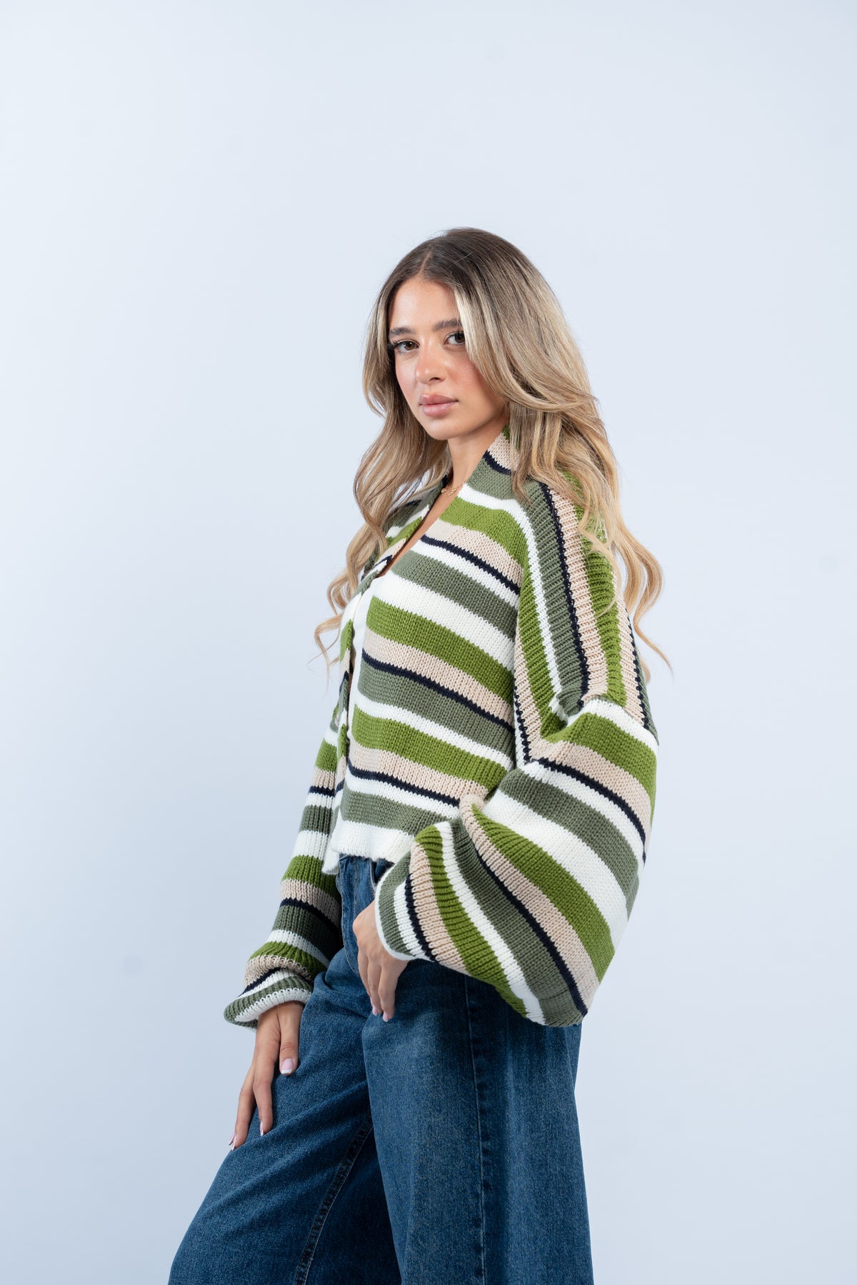 Striped knit cardigan