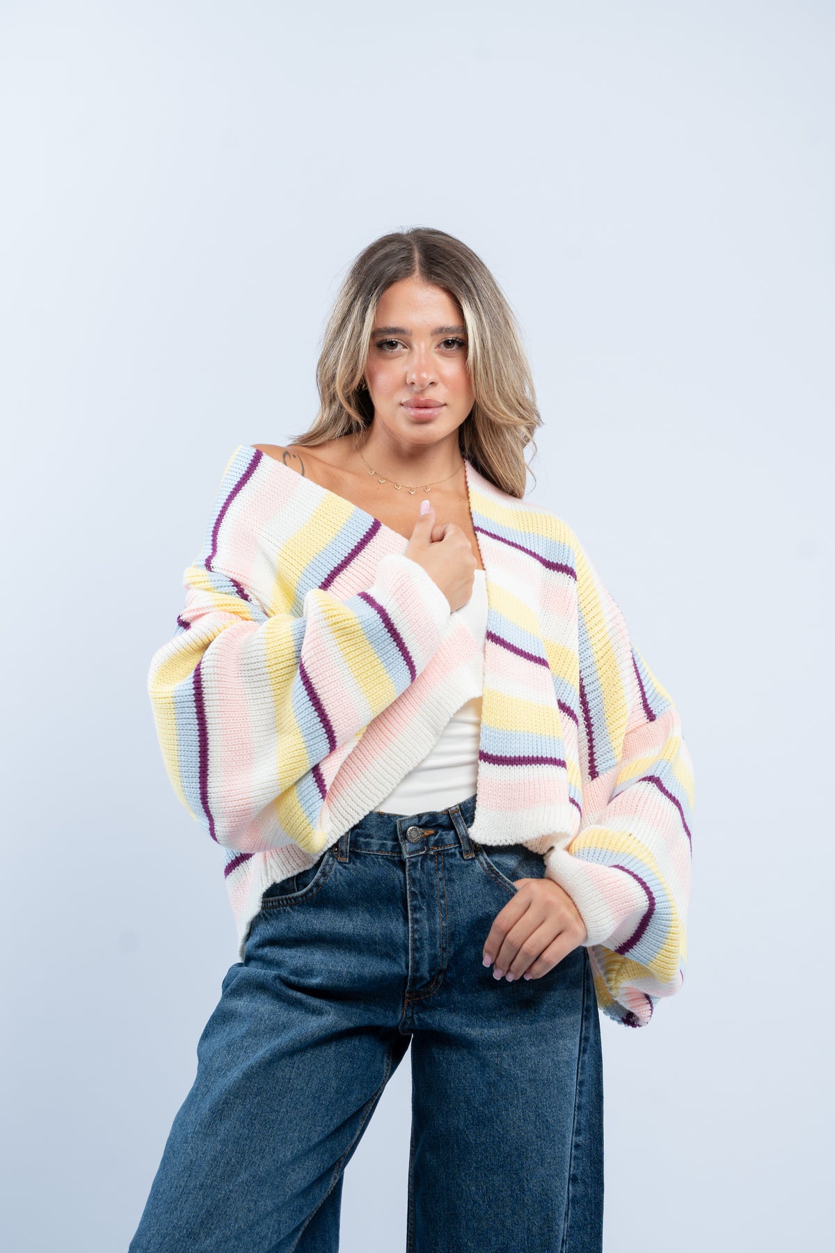 Striped knit cardigan