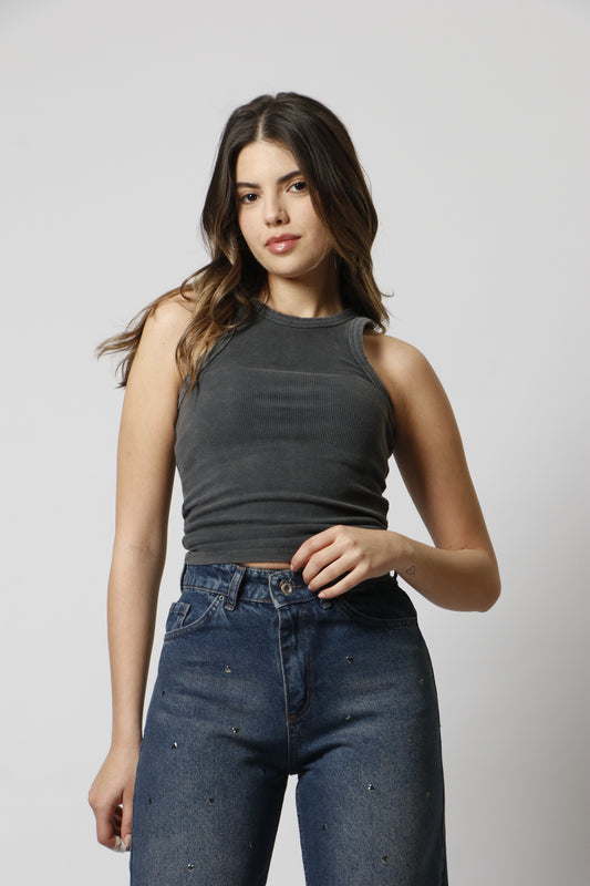 Halter neck ribbed top
