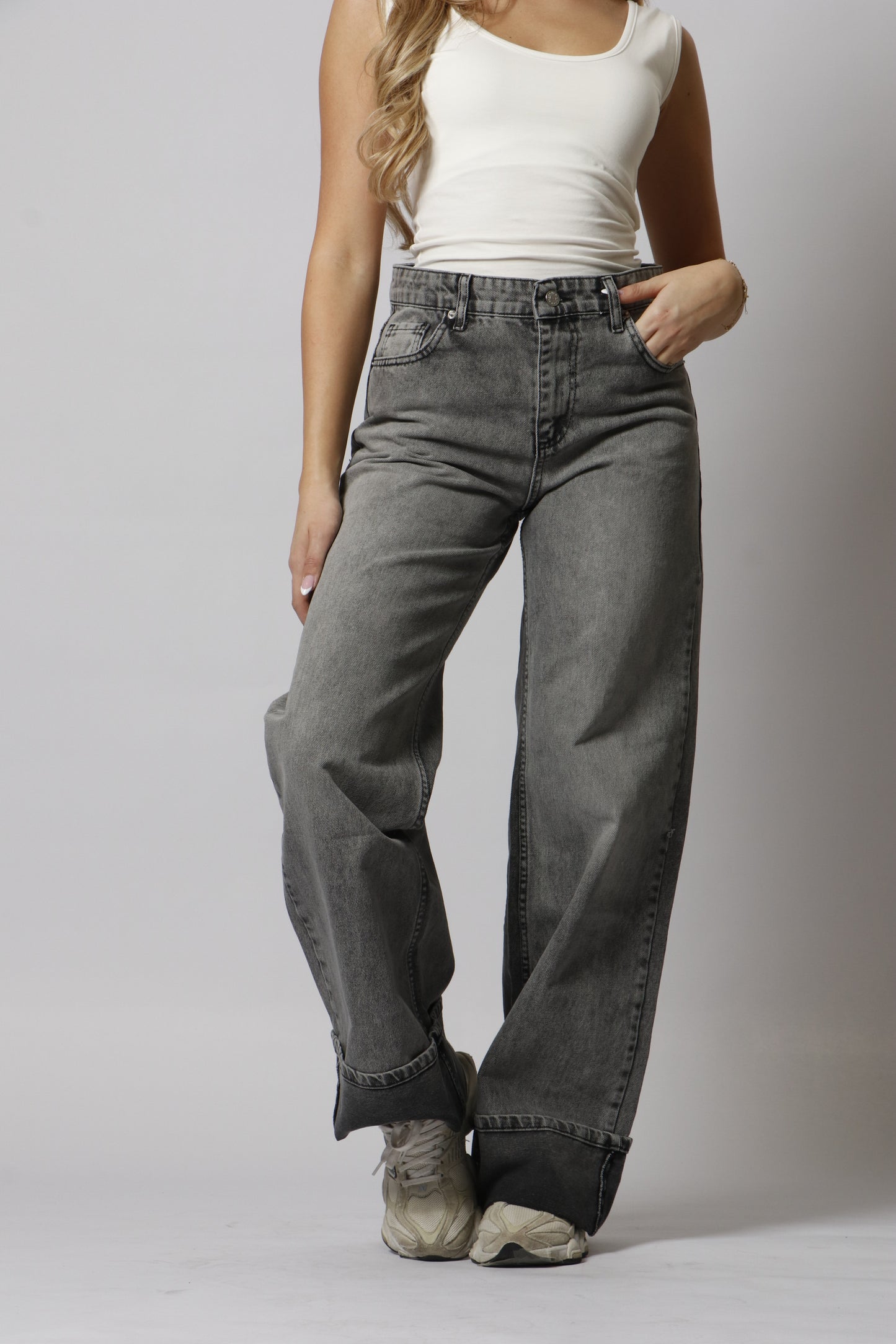 Cuff straight leg jeans