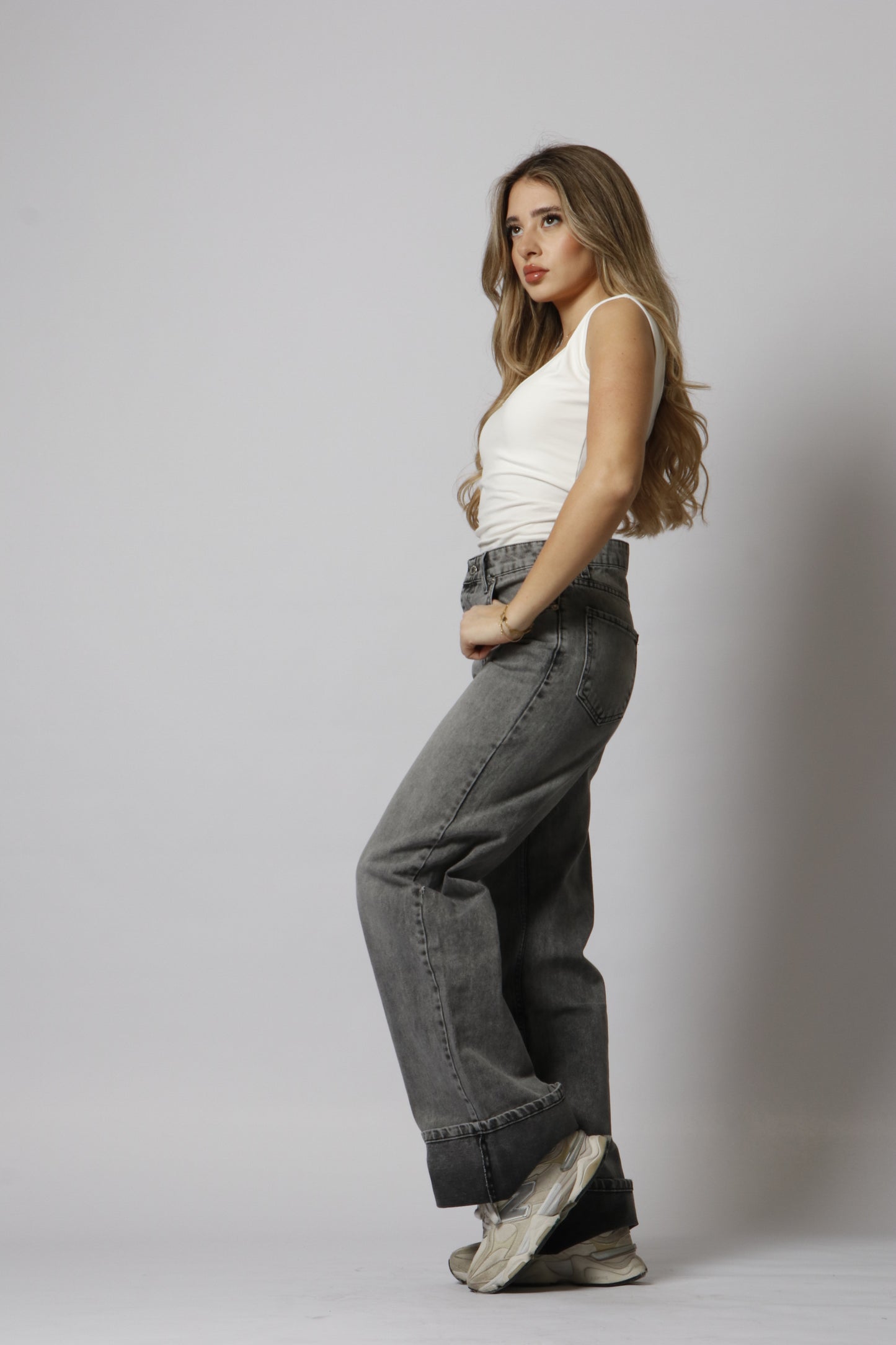 Cuff straight leg jeans