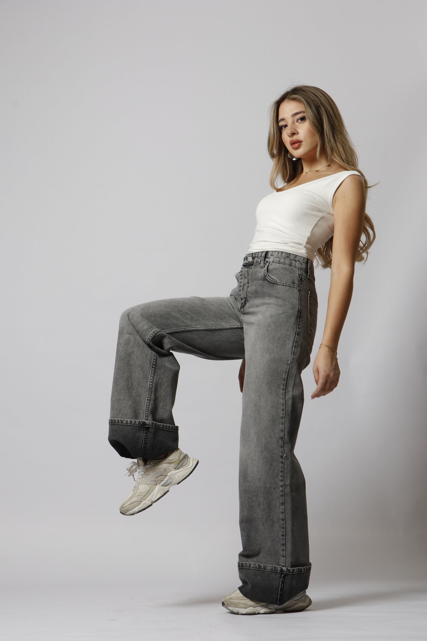 Cuff straight leg jeans