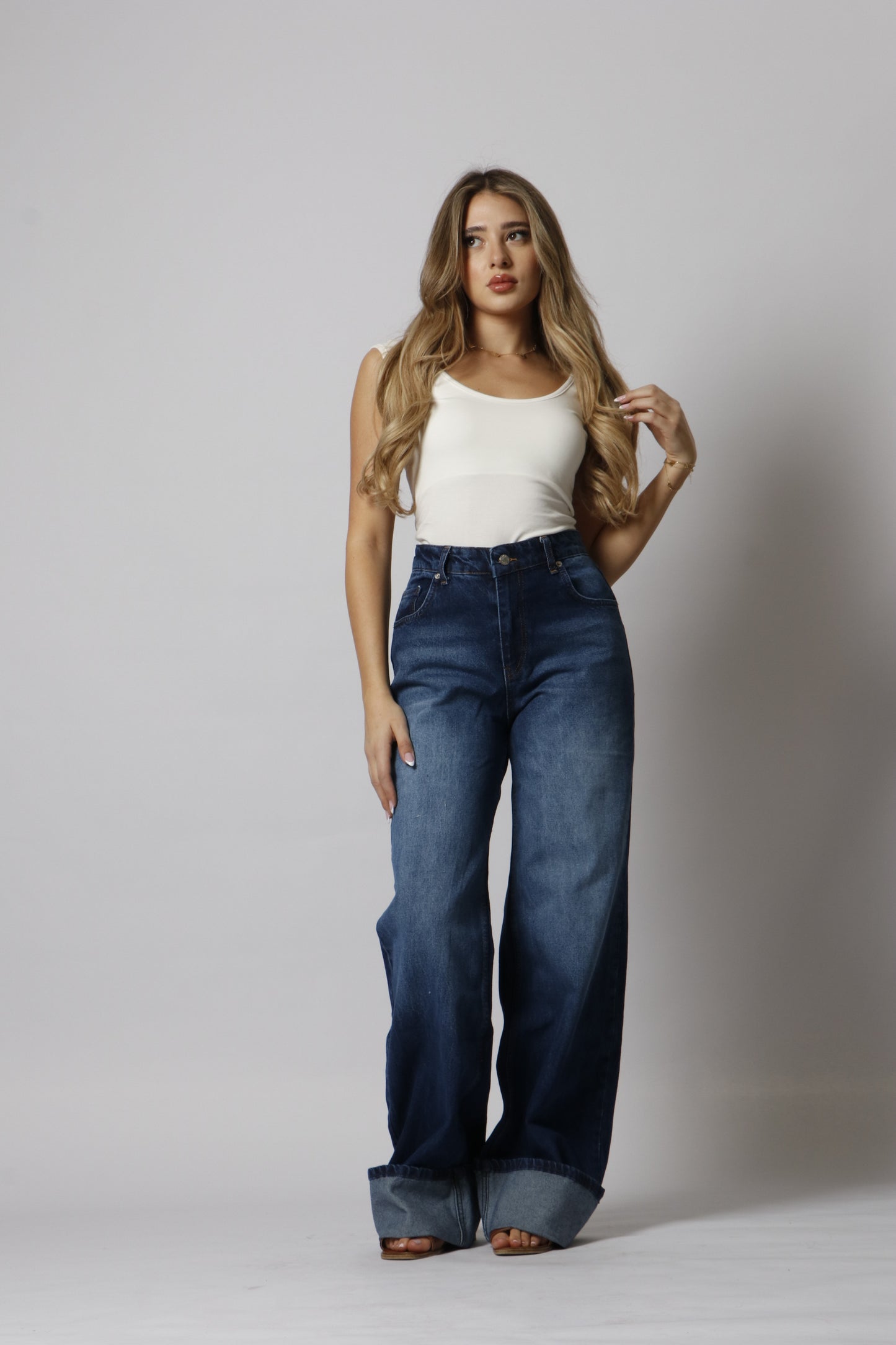 Cuff straight leg jeans