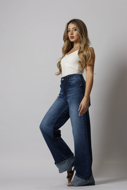Cuff straight leg jeans