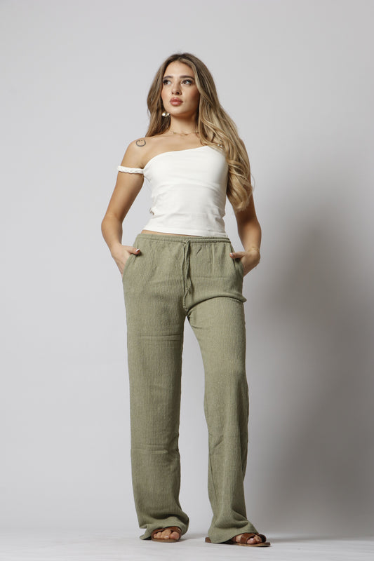 Crinkle wide-leg pant