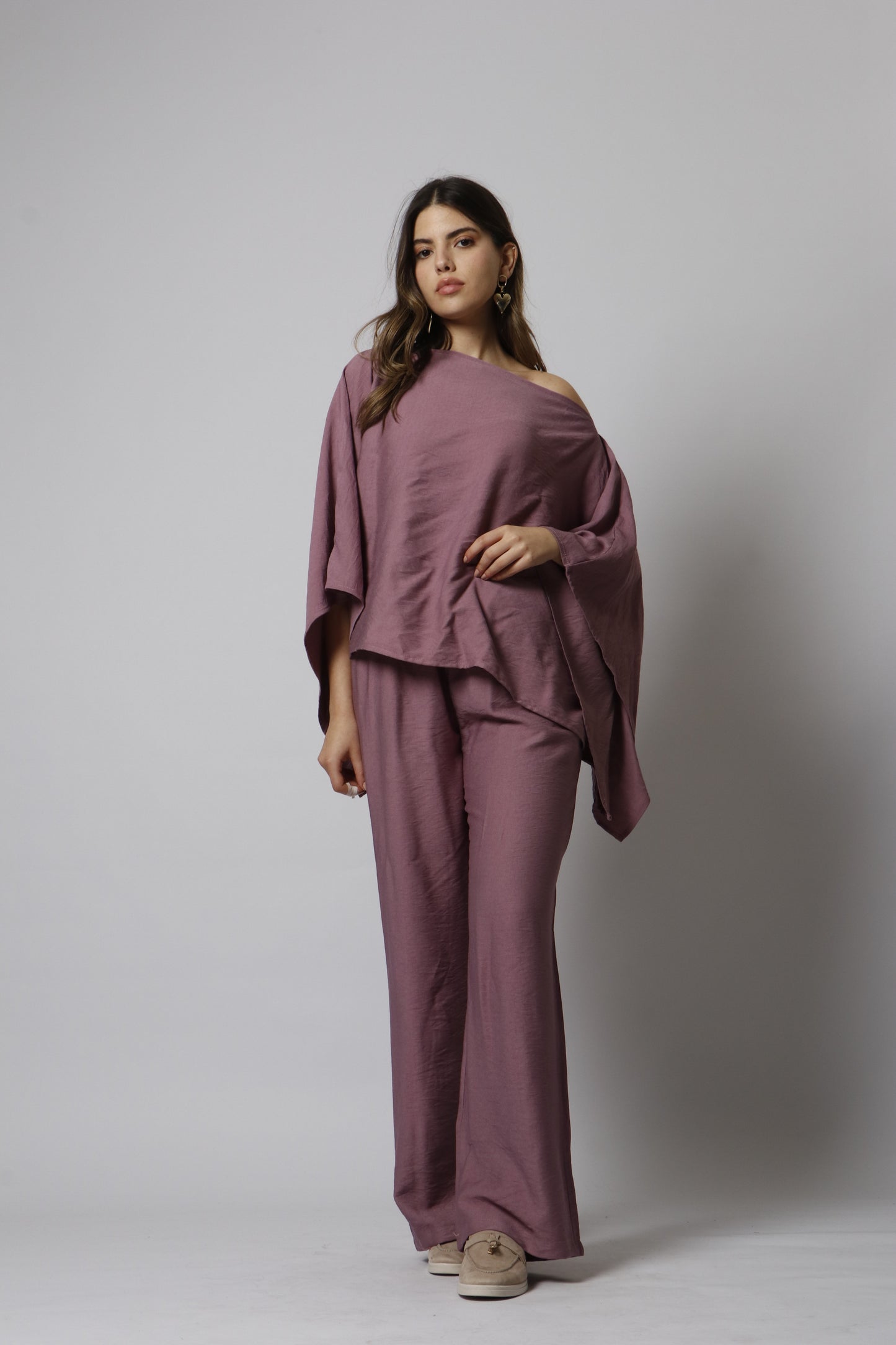Asymmetrical shoulder linen set - Spring